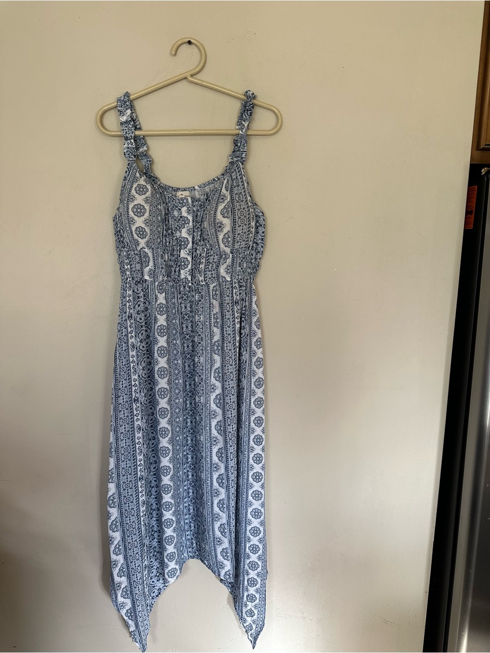 Derek Heart Light Blue Printed Handkerchief-Hem Midi Dress - Picture 2 of 6